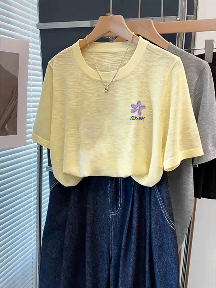 2026 New Summer Snowflake Cotton Simple Printed Fashionable Versatile Purple Regular Shoulder Short-Sleeve Women's T-Shirt Top 4