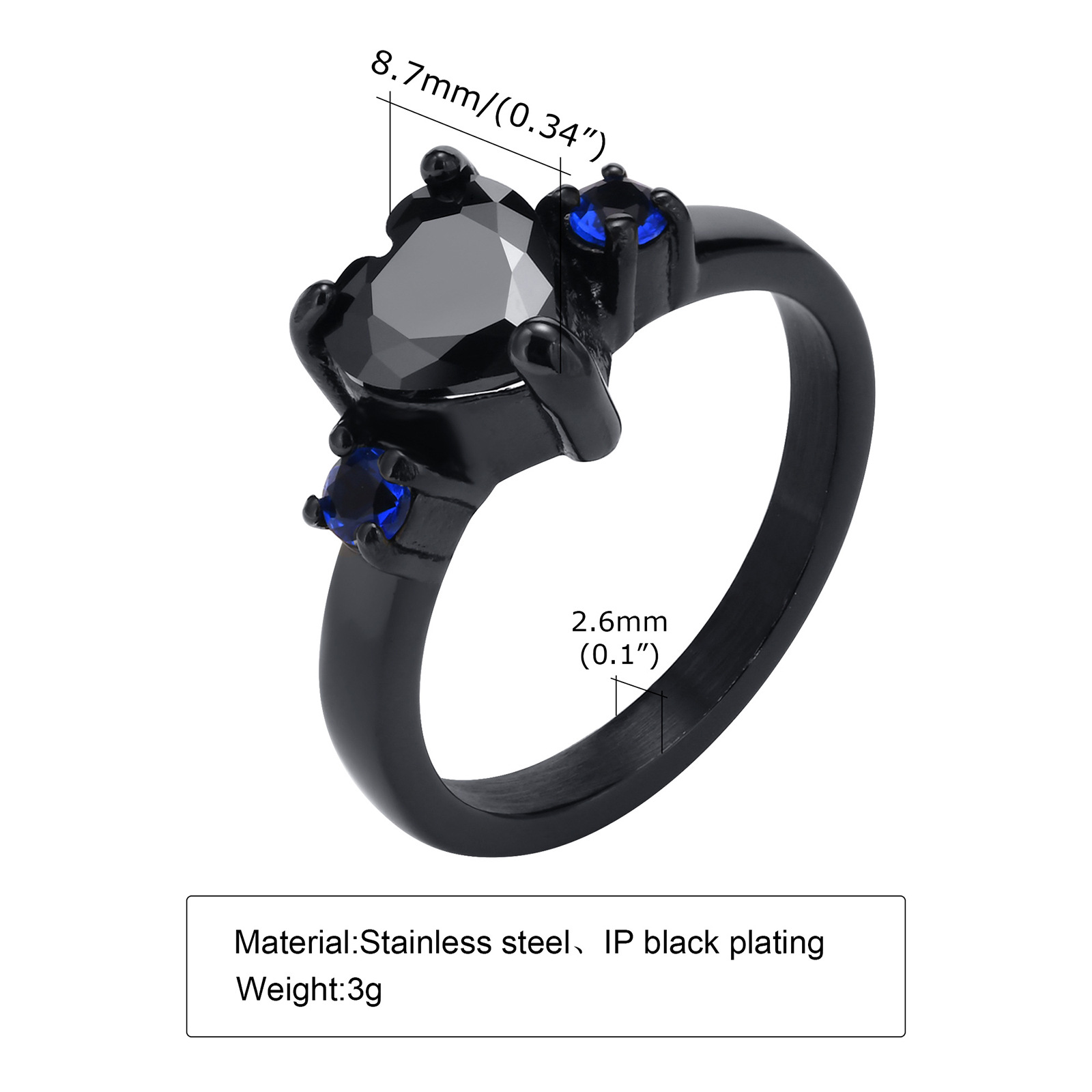 8g Weight Wholesale Jewelry Simple Style Heart Shape 304 Stainless Steel Zircon Plating Stainless Steel Rings