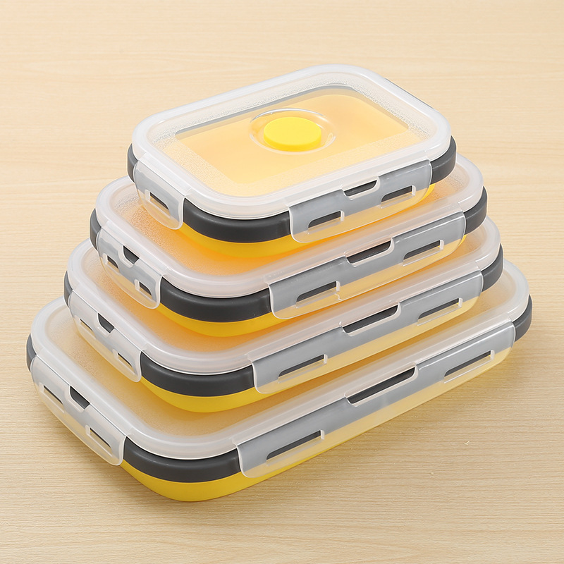 Caixa de almuerzo de silicona en stock, microondas plegables, caja de almuerzo de silicona, caja de almacenamiento de refrigerador, caja de preservación, tazón de silicona