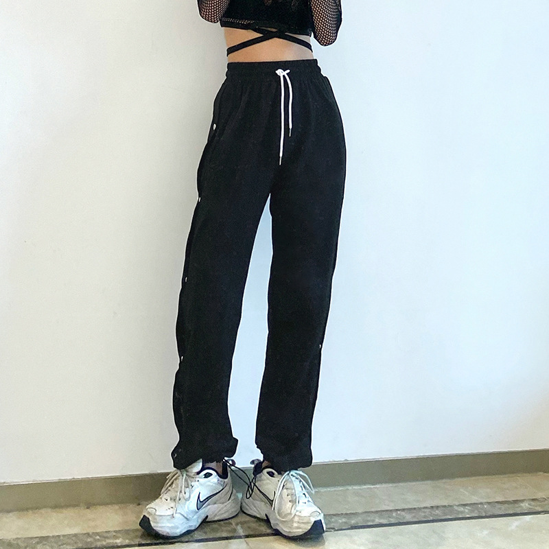 print high waist elastic casual straight leg pants NSLQ37150