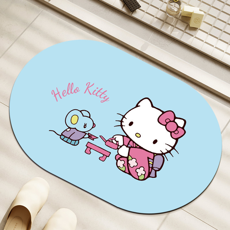 可爱HelloKitty硅藻泥吸水地垫家用卫生间洗漱台防滑易打理门垫|undefined
