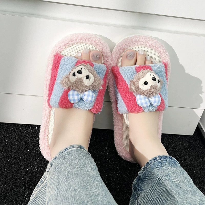 Льняные тапочки женская мультипликационная кукла колорит весной и летом новый контратационный цвет дома бесшумный противоскользящий и дышащий слово тапочки