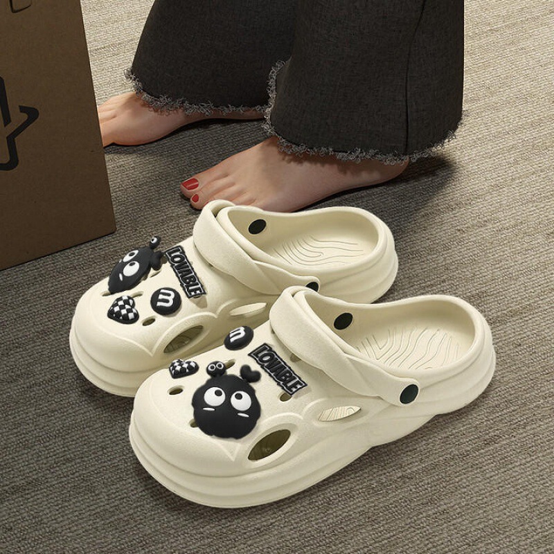 Dung-feeling Cave Shoes Women's Summer Outer Wear 2024 New Thick-soled Beach Non-slip Cute Baotou Slippers for Men