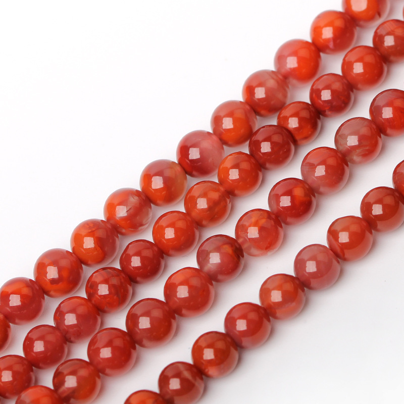 Liangshan flame red south agate loose beads round beads semi-finished persimmon red cherry red south agate semi-finished products