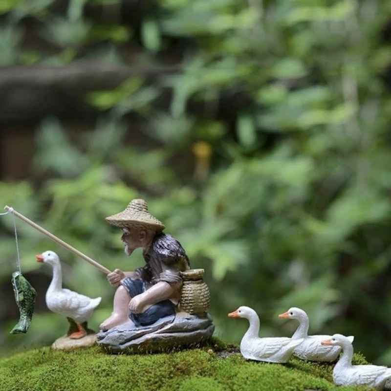 Орнаменты для гостиной в виде рыбацких фигурок из смолы, декор для аквариума в стиле ландшафта старика, бонсай, украшения в стиле рыбацкого каменного сада Цзян Тайгонг.