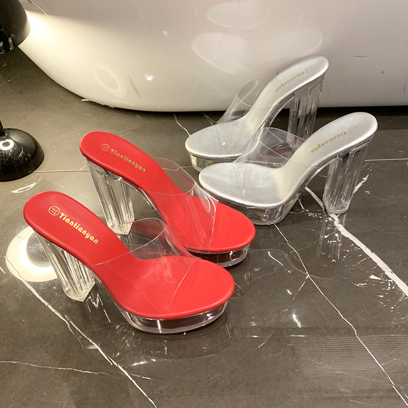 15cm thick high heel crystal shoes bridal wedding shoes flash diamond thick heel show leg long artifact nightclub party height 15cm thick high heel crystal shoes bridal wedding shoes flash diamond thick heel show leg long artifact nightclub party height