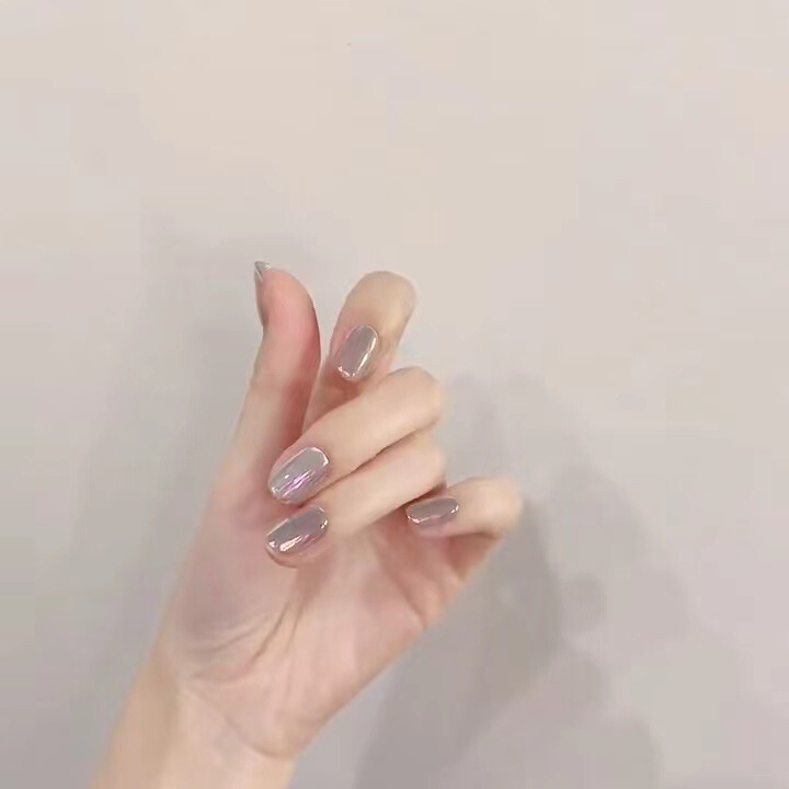 10 Pieces of Handmade Wearable Short Round Aurora Cat Eye Nail Art Short Nail Tips for Women, Breathable Ins Style