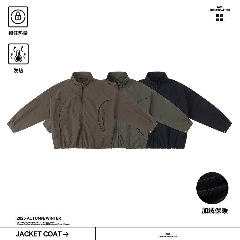 UNF 解构拼接Cleanfit加绒厚款拉链夹克男美式宽松棉服外套男秋冬