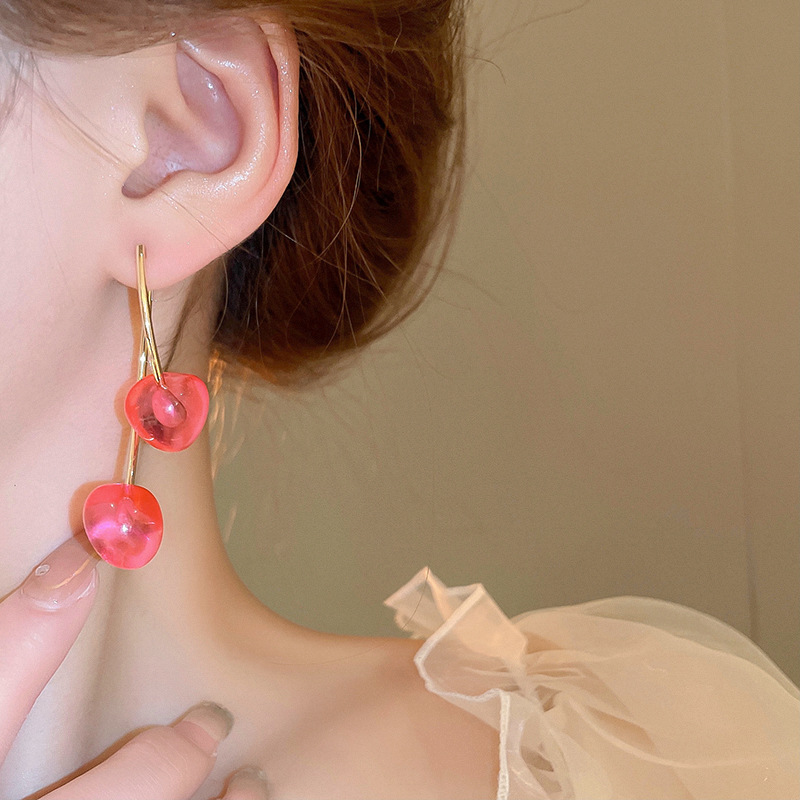 11g Weight 925 Sterling Silver Ear Needle Material Drop Earrings Classification 1 Pair Quantity Holiday, Daily Occasion Resin, Copper Material Cherry Pattern Women's Gender Cute, Sweet Style 1 Pair Cute Sweet Cherry Resin Copper Drop Earrings 19