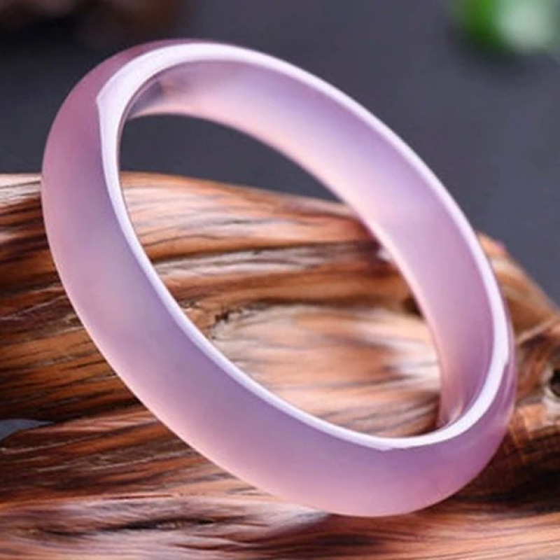 Pink Chalcedony Bracelet Ice Transparent Violet Agate Fashion Thin Strip Girl Lychee Jelly Jingle Jade Bracelet