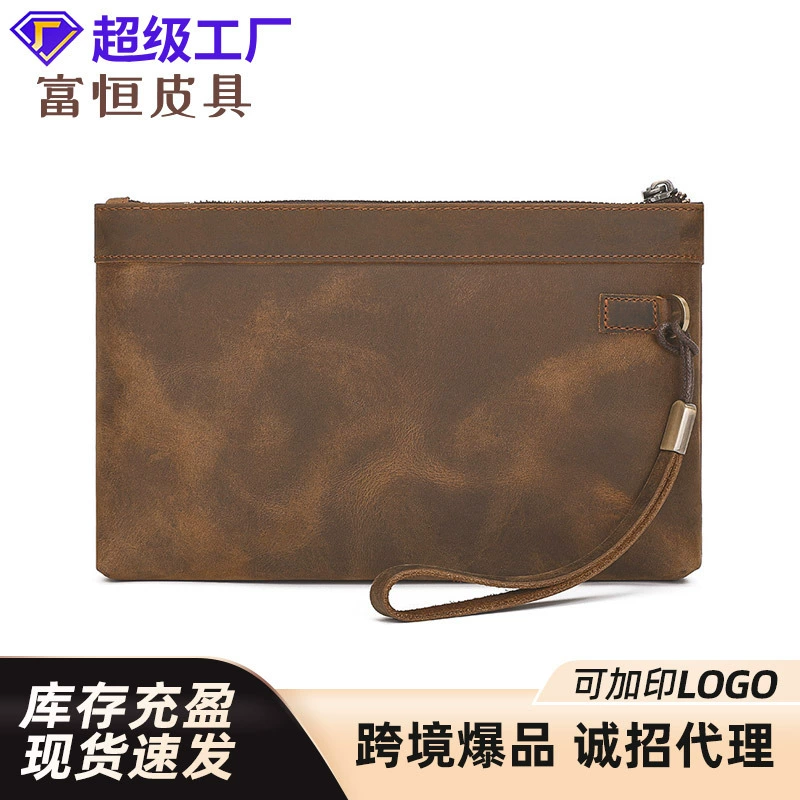 Новая модель ретро натуральная кожаная мужская сумка оптом сумасшедшая кожа лошади RFID противоугонная кисть ручной захват мужской конверт бумажник
