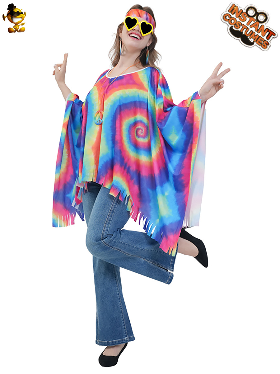 Halloween Adultos Mujeres Vintage Hippie Capa 'Cross-Border Hippie Female Party Disfraz image 13