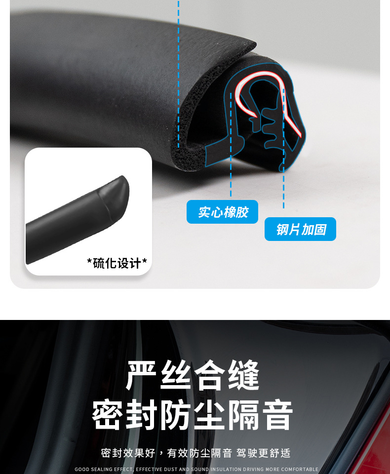 Suitable for Tesla Huanxin M3/Y instrument panel sealing strip B- pillar C- pillar noise reduction sound insulation body shock absorber rubber strip