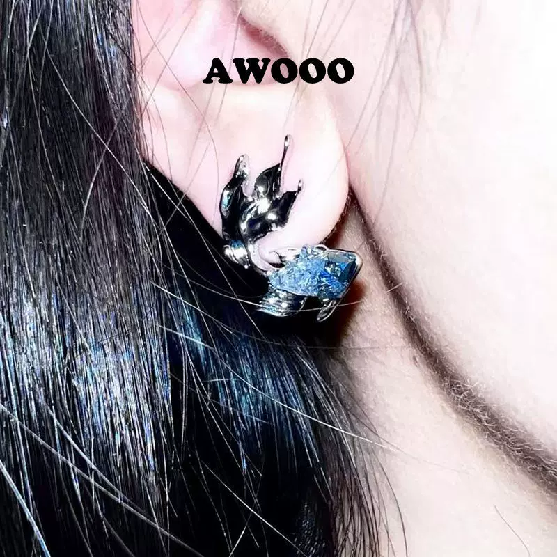 深海之息渐变蓝色小鱼晶石深海鱼海浪锆石项耳钉新款无耳洞耳夹