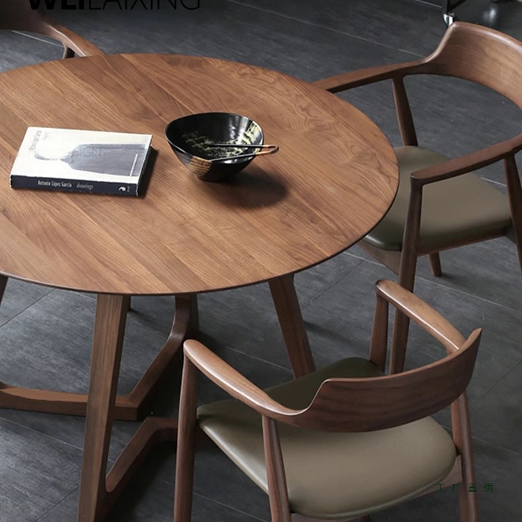 Solid Wood Round Dining Table for Home Use, Round Table for Commercial Use, Small Apartment Dining Table and Chair Combination, Antique Style Table