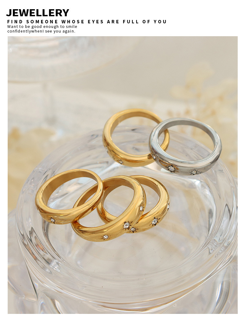 Fashion Star Titanium Steel Rings Plating Inlay Zircon Stainless Steel Rings