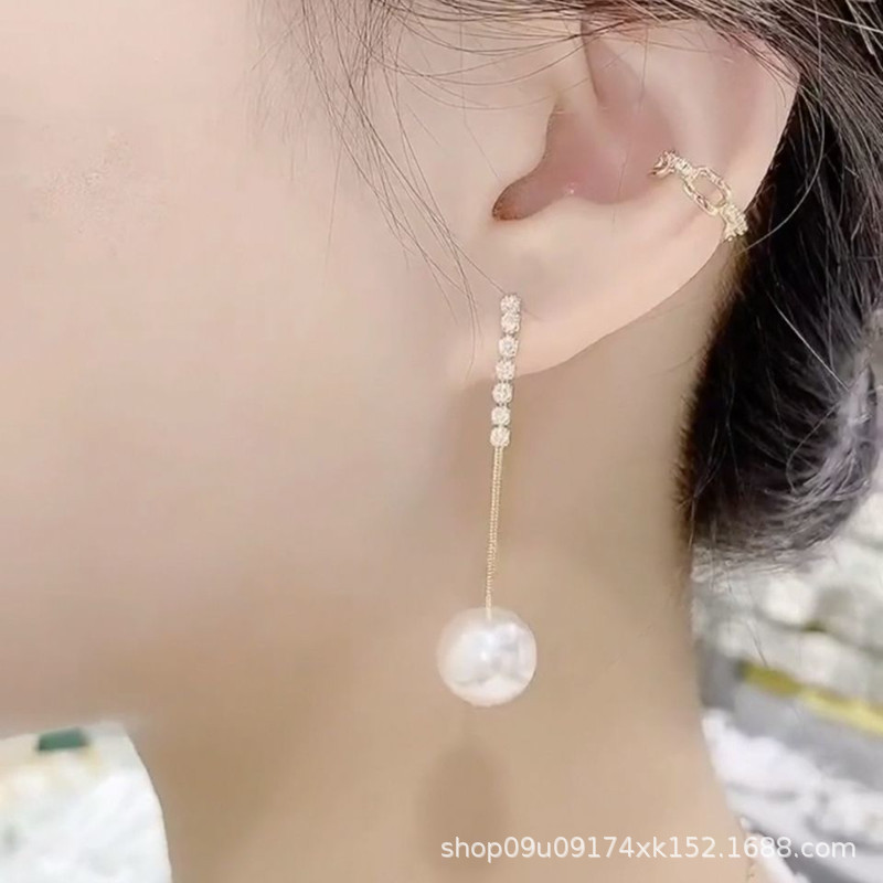 2023 New 925 Silver Needle Long Style Diamond Pearl Earrings for Women Earrings with Mesh Red Earrings for Korean Ins Earrings for Women