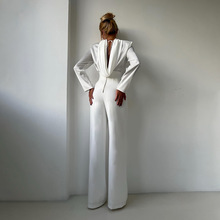 欧美女装2025秋冬新款气质白色立领系带上衣高腰阔腿修身长裤套装