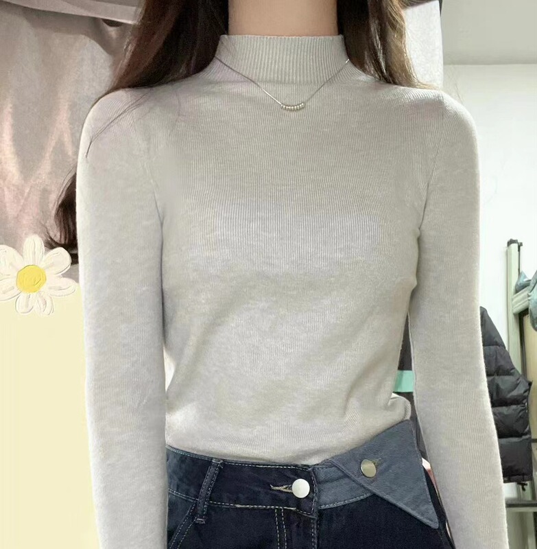 Antinglu sweater sweater women's autumn and winter semi-high collar base shirt all-match Western style long sleeve inner slim-fit top women's Antinglu sweater sweater women's autumn and winter semi-high collar base shirt all-match Western style long sleeve inner slim-fit top women's
