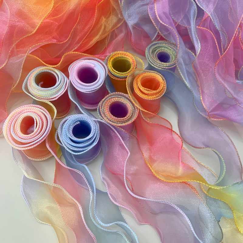 6cm Wide Wavy Overlay Gradient Colorful Fishtail Yarn Ribbon Hair Accessories DIY Bow Accessories Flower Packaging Ribbon