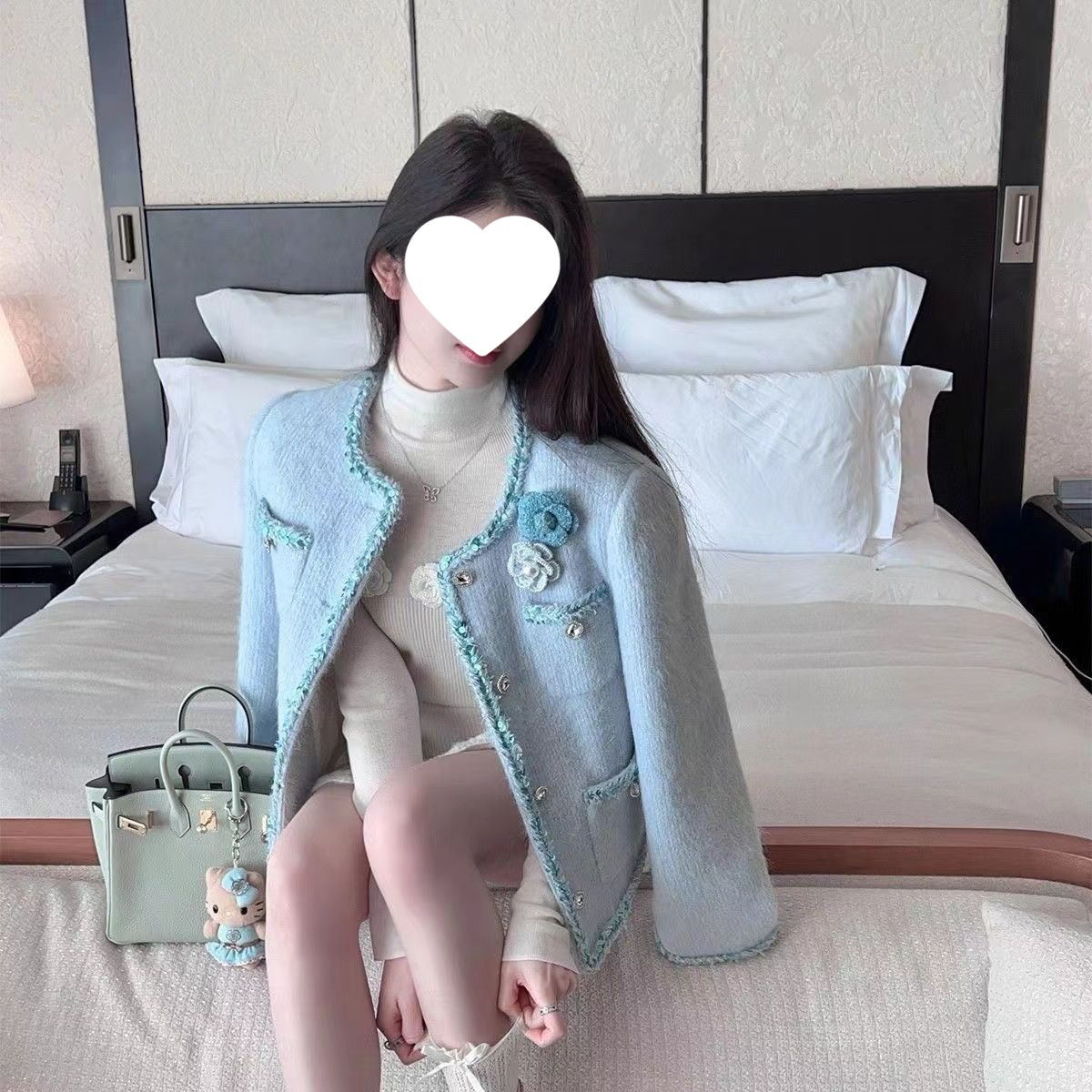 French-Style Blue Woolen Chanel-Inspired Jacket 2025 Autumn and Winter New Elegant Socialite Petite Tweed Short Coat