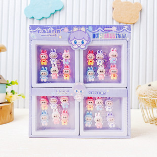 Cartoon Labubu Shape Stickers, Adhesive Stickers, Creative Resin 3D Stereo Refrigerator Stickers, Mobile Phone Stickers, Jewelry Accessories