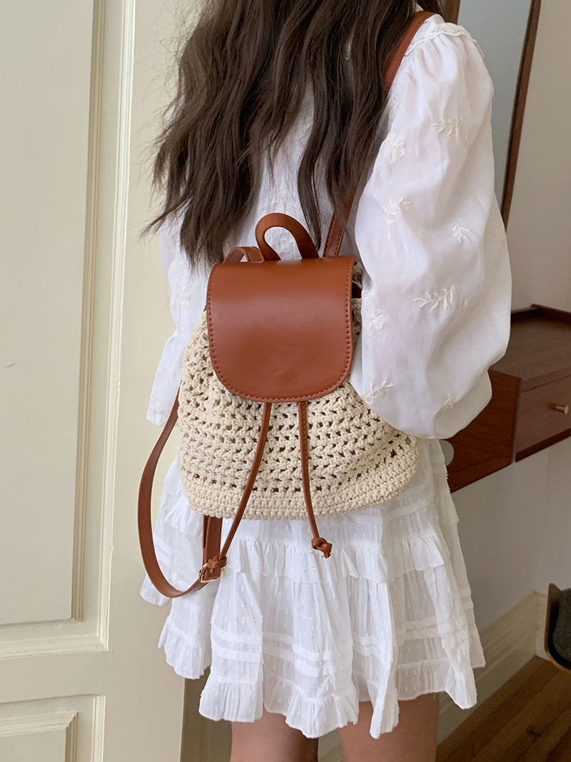 Bolsa de ombro para mulheres 2024 nova bolsa versátil para férias na praia, mochila de viagem com cordão de tecido de grama_voghion.com