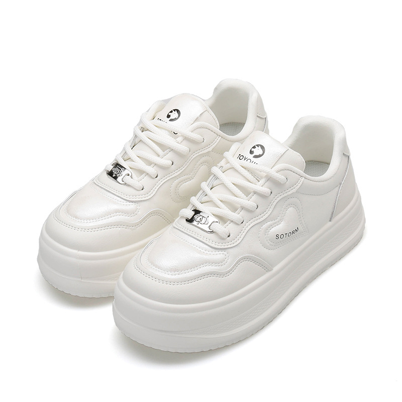 Thick Soled Height Enhancing White Shoes, Large Size Women's Shoes, Soft Soles That Won't Tire Your Feet, Fashionable Casual Sneakers Versatile Shoes_voghion.com