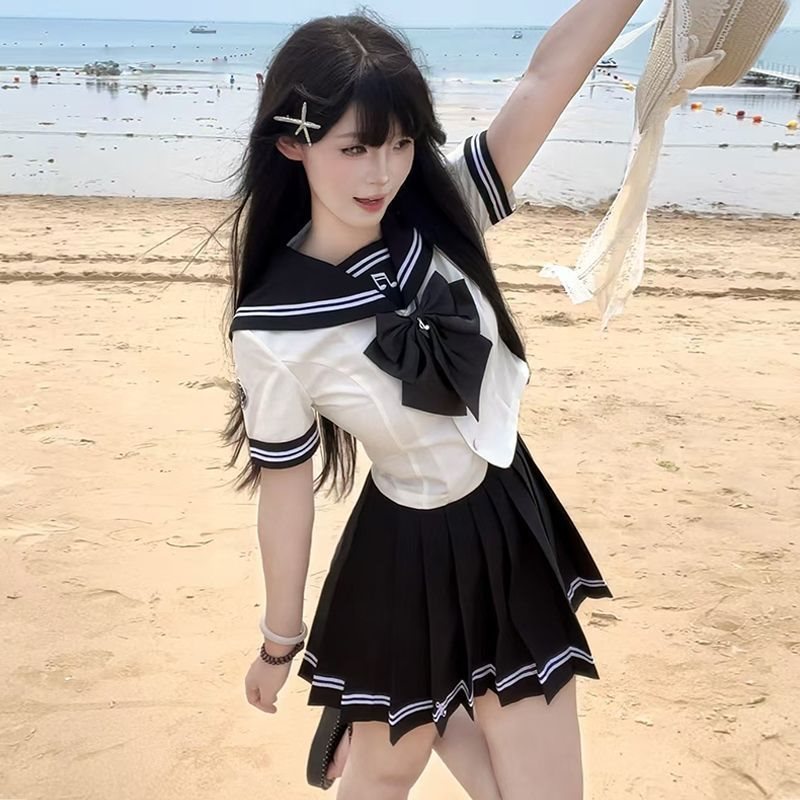 超好看水手服日系学院风显瘦甜美短袖jk裙套装夏装回头率超高