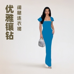 跨境新款优雅镶钻长款包臀派对晚礼服绷带连衣裙Bandage dress