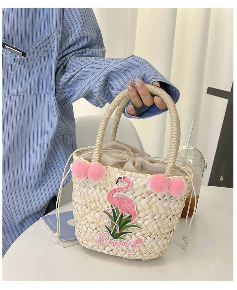 Women's Small Straw Letter Flamingo Flower Vacation Beach Weave Open Straw Bag display picture 1