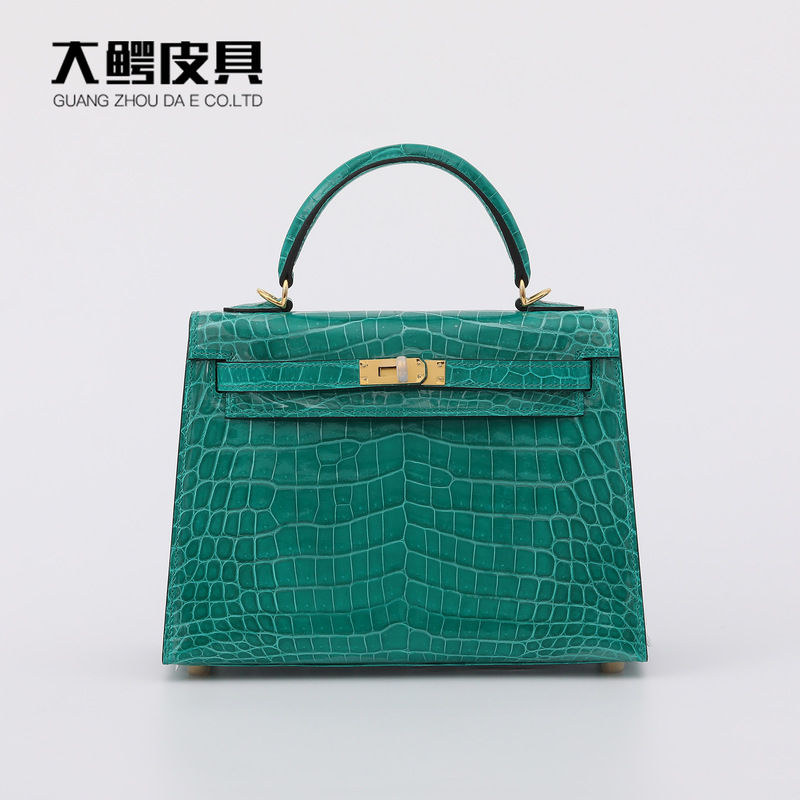 25cm External-Stitched High-Gloss Nile Crocodile Leather Women's Bag, Fashionable Kelly Bag, Hand-Stitched Genuine Leather Bag Manufacturer 25cm External-Stitched High-Gloss Nile Crocodile Leather Women's Bag, Fashionable Kelly Bag, Hand-Stitched Genuine Leather Bag Manufacturer
