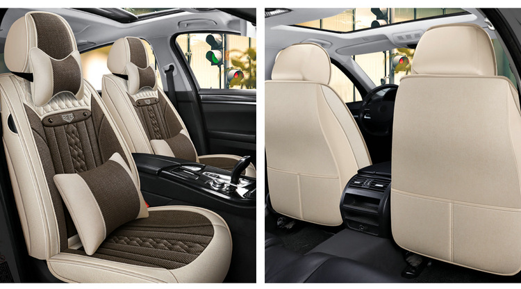 2025 Linen Car Cushion Four Seasons Universal Comfortable Breathable Fully Enclosed Fabric Seat Cover New Five-Seat Special