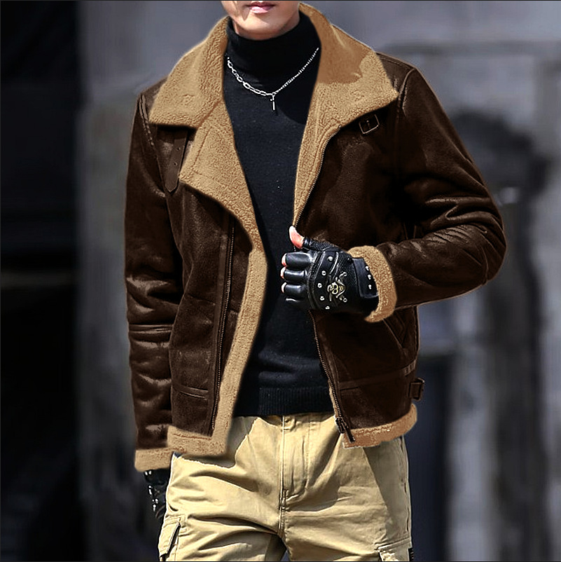 Herrenbekleidungsprodukte auf Lager, Herrenjacke aus Lammwolle mit integriertem Pelz, Wildlederjacke mit dickem Pelz, heiße Bestellung_voghion.com