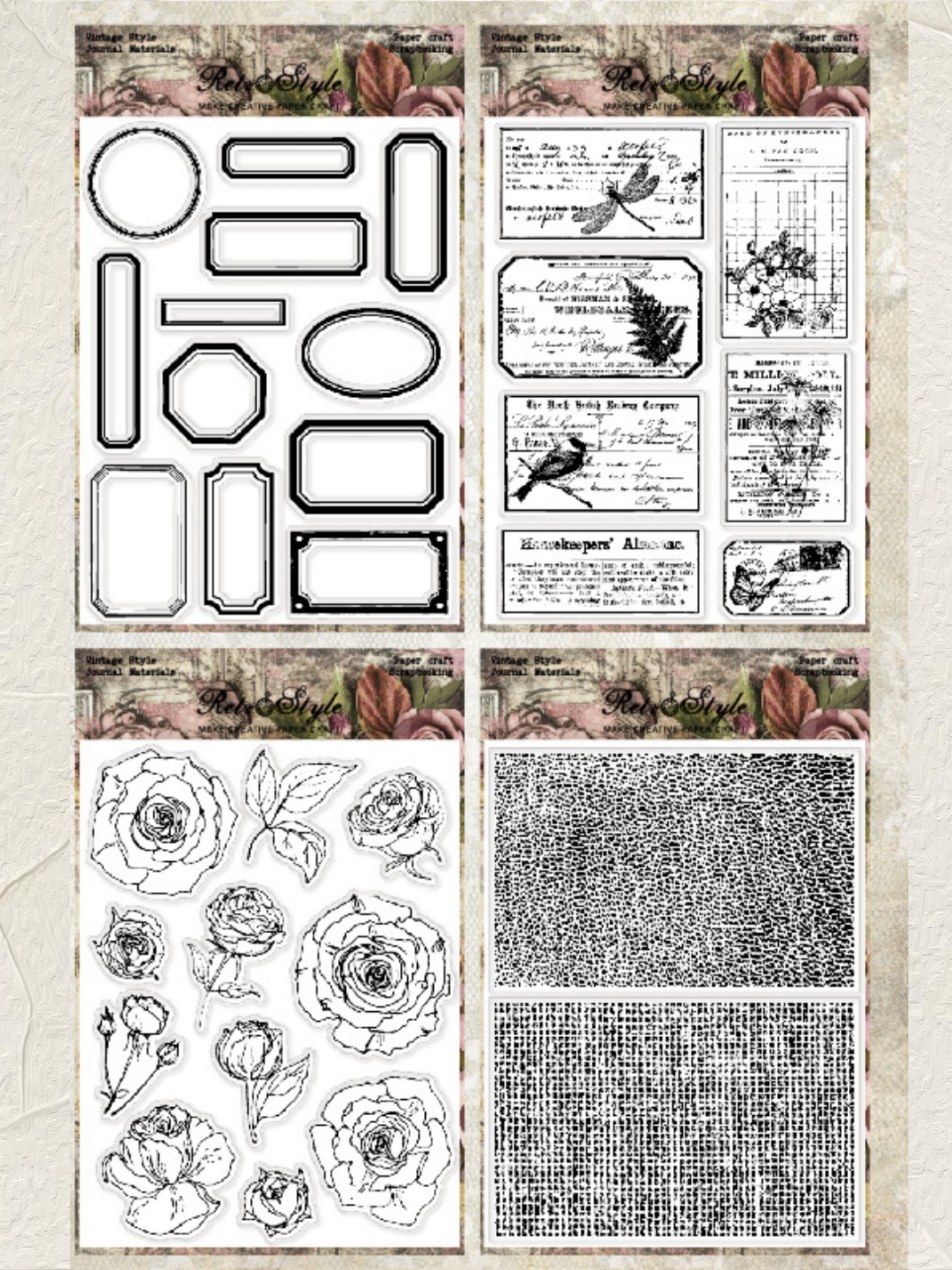 ✅大号复古透明硅胶印章手帐本JunkJournal橡皮章scrapbook背景素