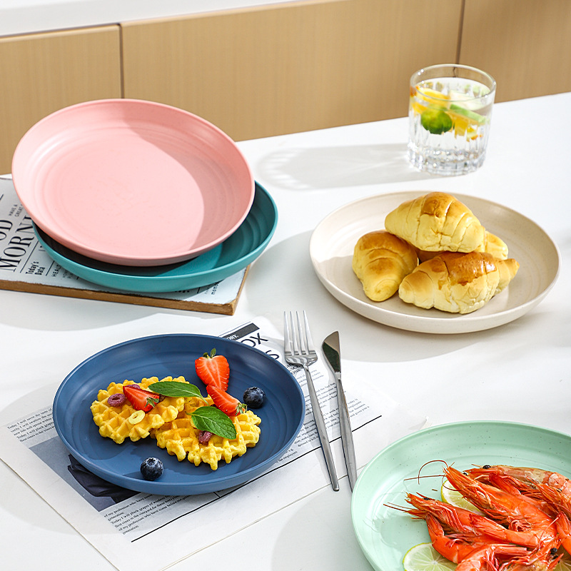 Wheat Straw New Color Plate Home Dining Plate Plastic Plate Japanese Style Microwaveable Dish Plate Salad Fruit and Vegetable Plate