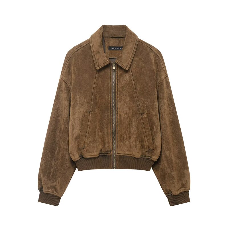 Cross-Border Women's Clothing Wholesale European and American Style 2026 Spring New Elegant Solid Color Suede Texture Effect Jacket Coat