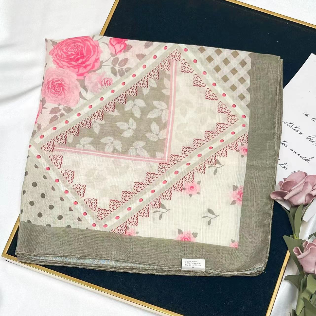 60g Weight Kerchief Classification Daily Occasion cotton and linen Material Flower Pattern Summer Season Women's Gender IG Style Style Women's IG Style Flower Cotton And Linen Kerchief 17