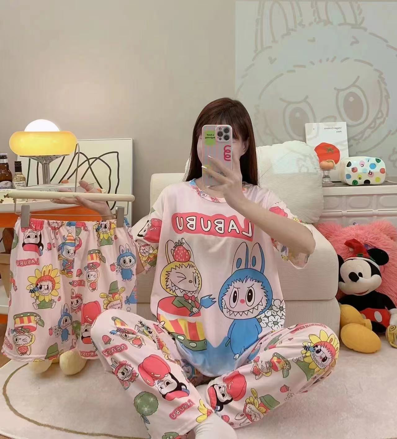 Pijamas transfronterizos de leche de verano pantalones de manga corta tres piezas de dibujos animados lindos ropa de hogar de comercio exterior de labu