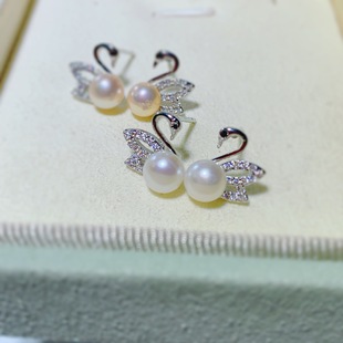 S925 Silver Needle Gold Plated Micro Zircon Light Luxury Elegant Cute Earrings Natural Pearl Little Swan Earrings Earrings Women