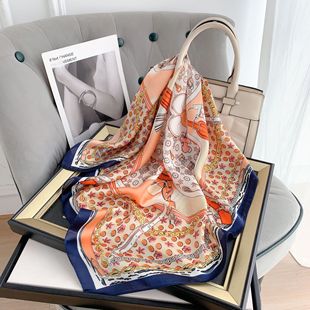 New imitation silk small square summer fashion versatile sunshade headscarf decorative chain printed silk scarf manufacturers