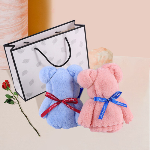 高密珊瑚绒小熊毛巾伴手礼 礼盒造型毛巾独立包装幼儿园创意礼品