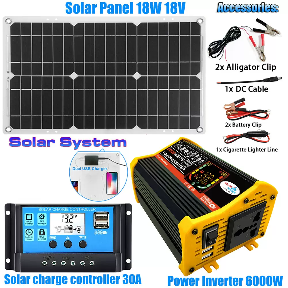 太阳能系统组合逆变器控制器太阳能板12V转220V/110V智能充放电