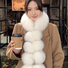 新款狐狸毛围巾女秋冬韩版百搭保暖护颈皮草磁吸扣可爱毛球球围脖
