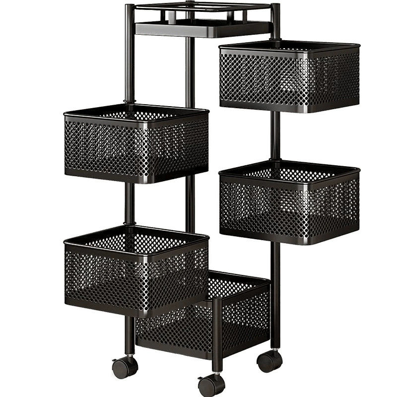 Rotating multilayer cart for bedroom, universal storage system for bed