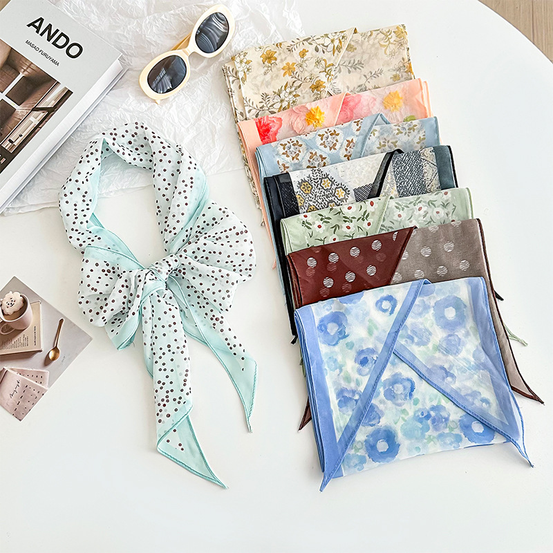Bufanda de seda, banda larga, sentido de alta calidad, flor de doble cara, sentido de la atmósfera coreana, pañuelo, cinturón para el cabello, bufanda decorativa, bufanda fina, chal