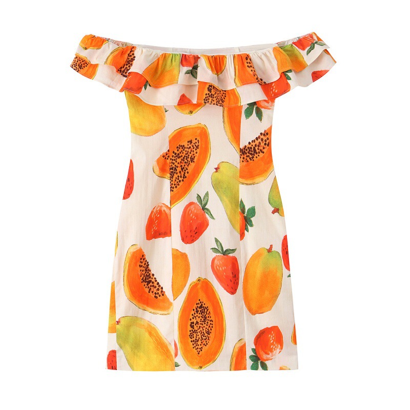 Unizera Women's Clothing 2026 Summer New Fashion Off-Shoulder Fruit Print Mini Dress for Women 3152393