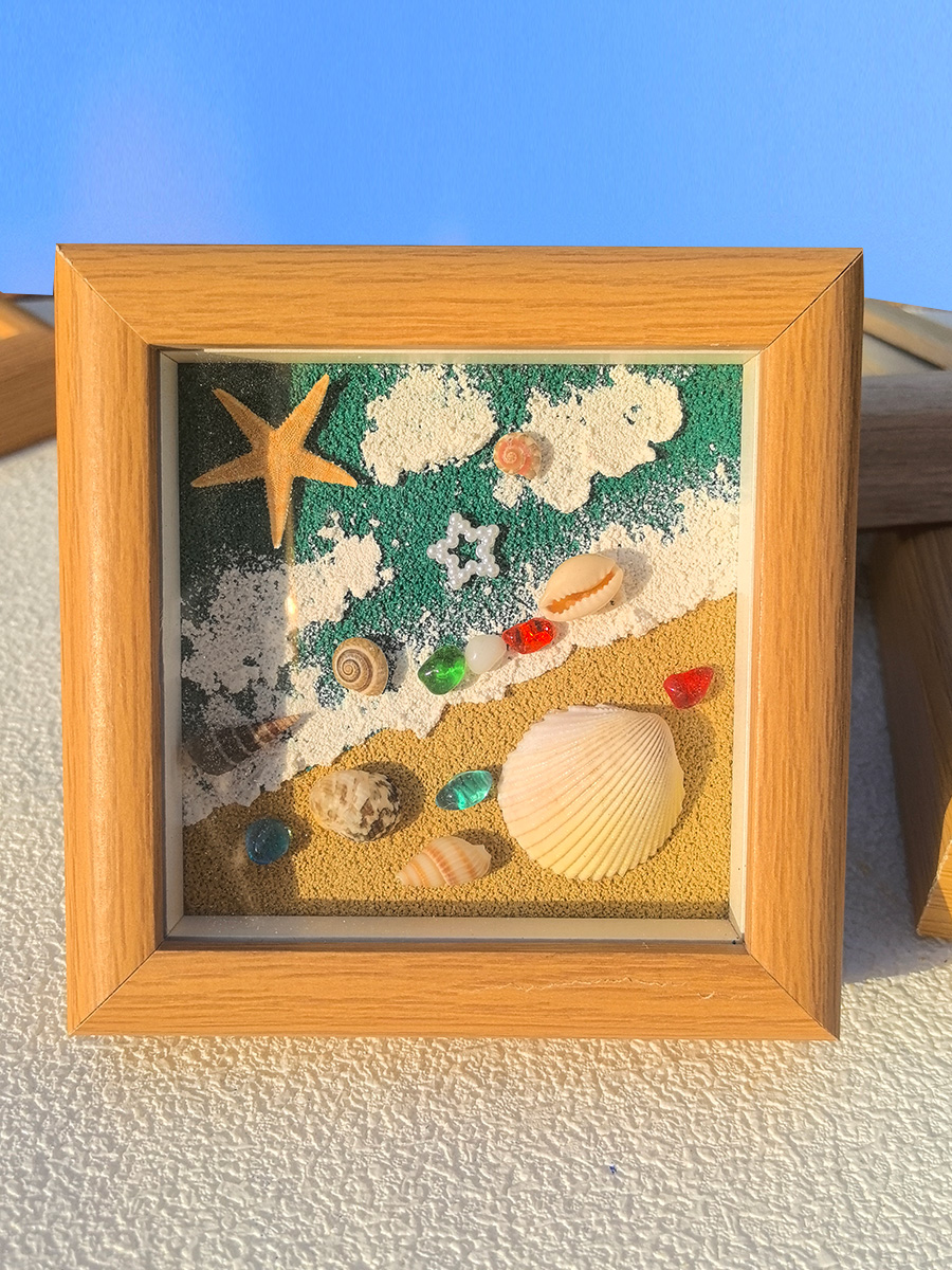 ✅天然海螺贝壳海滩相框画手绘儿童礼物手工肌理画装饰画海边纪念