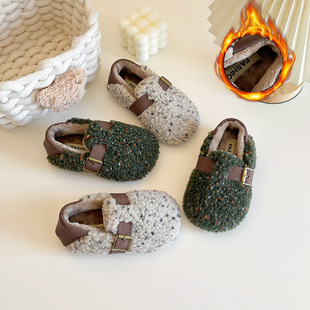 2024 winter new student princess shoes fashion indoor and outdoor women's cotton shoes suede metal buckle beanshoes warm shoes