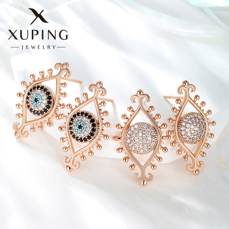 Pendientes de ojo de diamante de moda transfronteriza de joyería Xuping para mujer, pendientes de ojo de diablo de lujo ligero de nicho, retro de alta gama